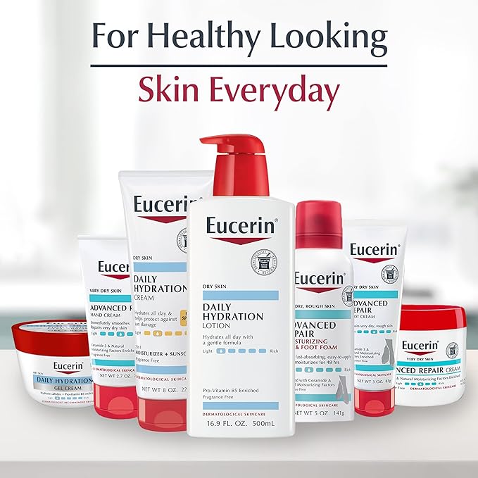 Eucerin Daily Hydration Body Lotion for Dry Skin, Unscented Body Moisturizer with Sunflower Oil and Pro-Vitamin B5, 16.9 Fl Oz Bottle, Pack of 3
