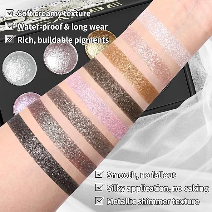 UCANBE Shimmer Metallic Eyeshadow Palette Set, Baked Eye shadow, High Pigment Makeup Palette, Soft Blendable for Party and Stage Makeup (03 All Metallic)