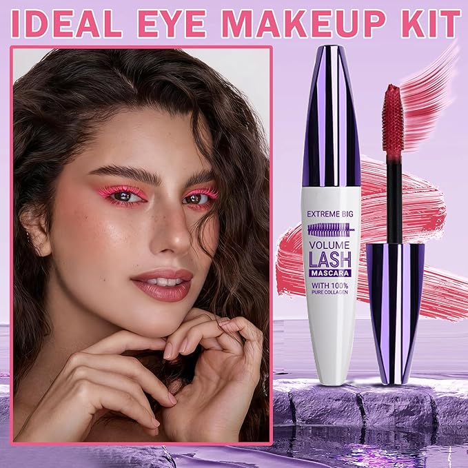 Pink Mascara for Eyelashes,5D Colored Mascara Volume and Length Waterproof,Natural Curling for Women Eye Makeup