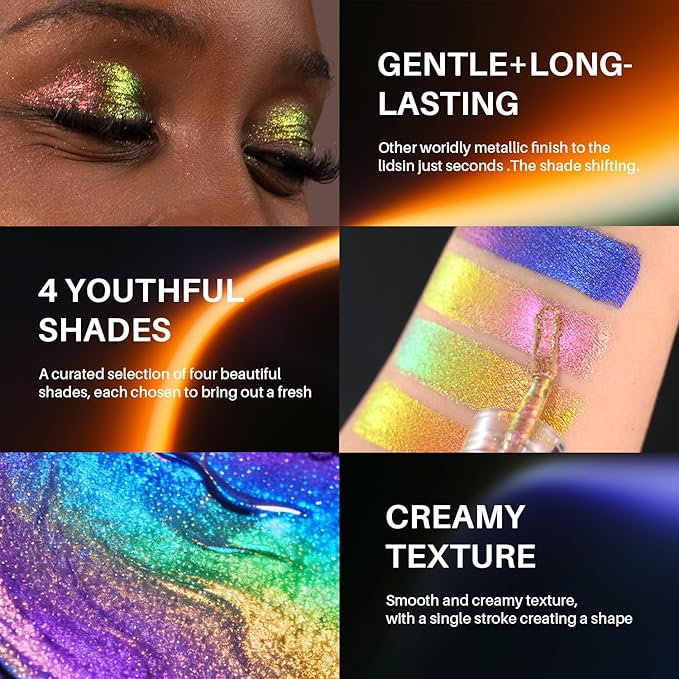 Multichrome Glitter Liquid Eyeshadow, Chameleon Shifting Color, Holographic Metallic Eyeshadow, Long-Lasting Wear, Vegan Eye Topper for Party, Daily Makeup (#03)