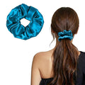 ZLYC 100% Mulberry Silk Hair Tie Scrunchie 19 Momme Gentle Creaseless Dent-Free Ponytail Holder for Women, 6cm Solid Peacock Blue