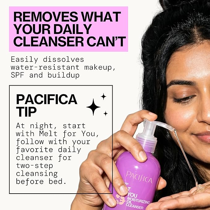 Pacifica Melt For You Facial Cleansing Oil – Hydrating Daily Face Wash & Makeup Remover Oil Cleanser for All Skin Types, Gentle Non-Comedogenic, Vegan, Clean Beauty, Dermatologist Tested 8 fl oz