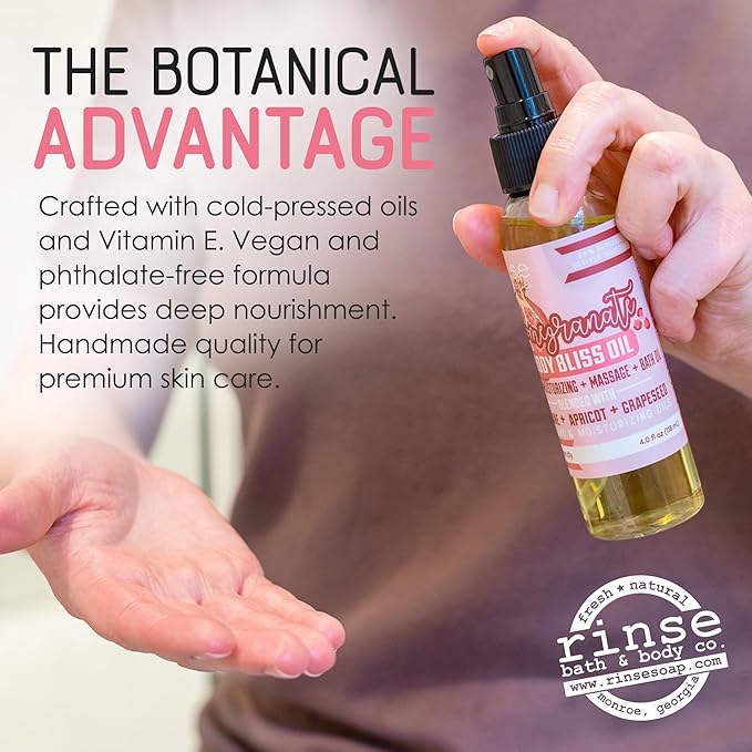 Rinse Bath & Body Pomegranate Body Oil Moisturizer Spray - Natural Lightweight Fast Absorbing with Squalane, Grapeseed, Apricot & Vitamin E Oil for All Skin Types, 4 fl oz