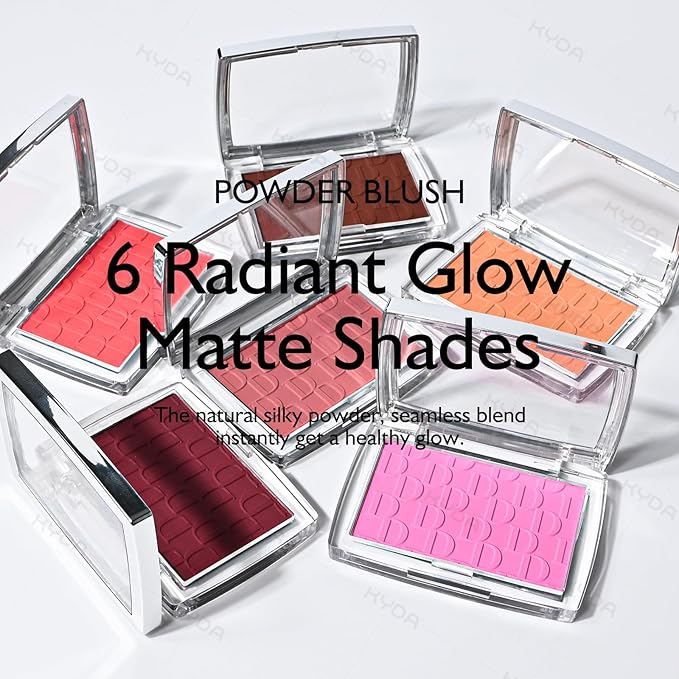 KYDA Powder Blush, Radiant Glow Face Blusher, Blendable Formula, Lasting Moisturizing, Ultra Fine Lightweight Texture, Cherry