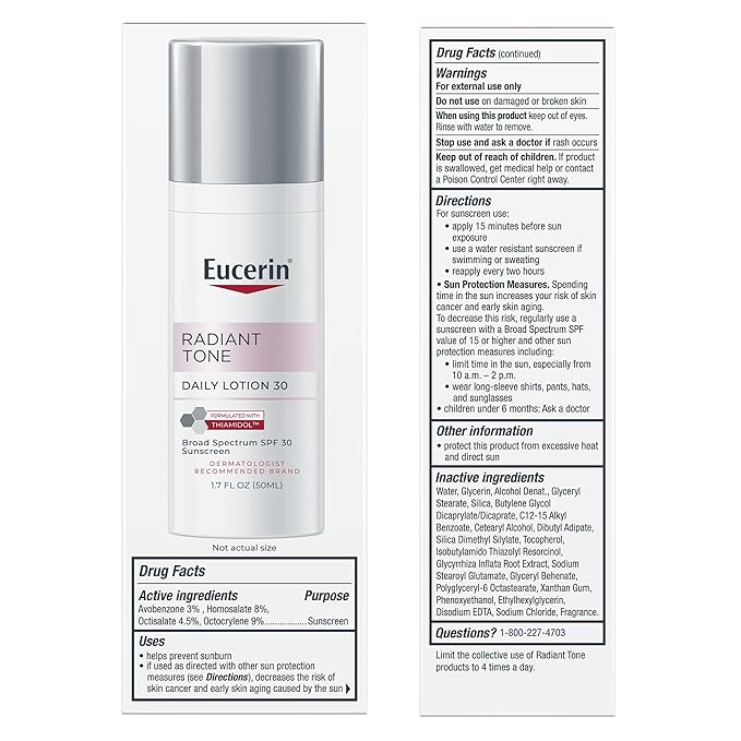 Eucerin Radiant Tone Daily Face Lotion with SPF 30, Dark Spot Corrector with Thiamidol, Face Moisturizer, All Skin Types, 1.7 Fl Oz Bottle
