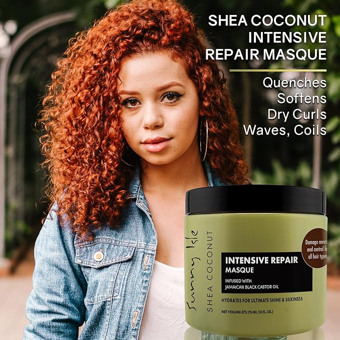 Sunny Isle Shea Coconut Intensive Repair Masque - Deeply Conditions, Repairs, Hydrates, Strengthens - 16oz