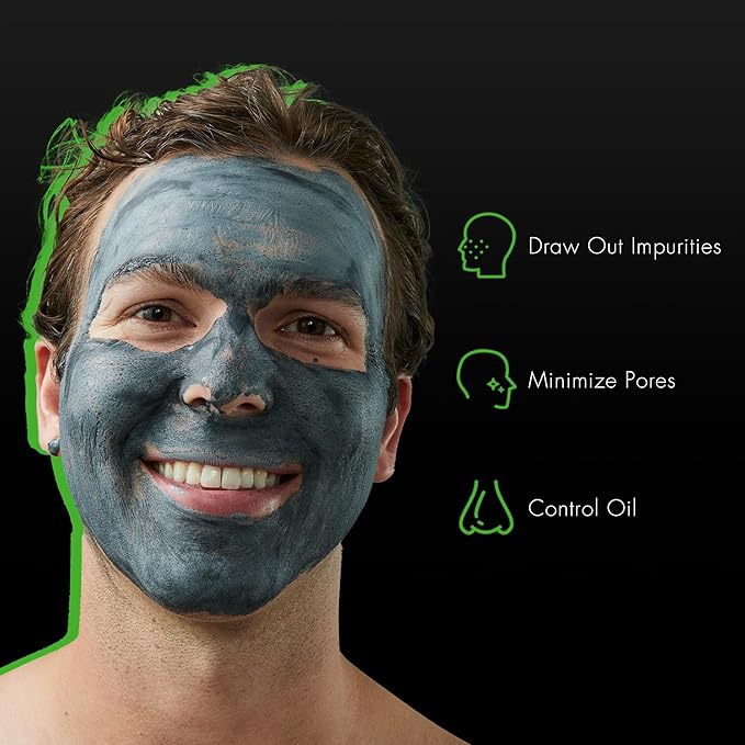 Tiege Hanley Mens Detoxifying Facial Clay Mask, 2 Oz (1-Pack) - Deep Pore Cleansing Charcoal Face Mask with Natural Kaolin Clay Absorbs Excess Oil & Reduces Appearance Pores - Skin Care for Men