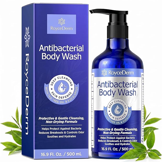 Roycederm Antibacterial & Antifungal Body Wash (16.9 fl oz) - Antibacterial Soap for Odor, Back Acne, Jock Itch, Athlete’s Foot & Eczema - Kills 99.9% of Germs & Bacteria - Non-Drying Daily Cleanse