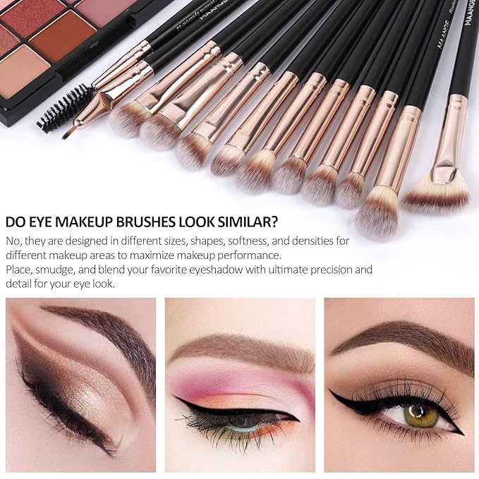 Makeup Brushes, MAANGE 18 Pcs Professional Makeup Brush Set Premium Synthetic Face Kabuki Brush Kit Foundation Blush Powder Eyeshadow Brushes Set（Black Gold)