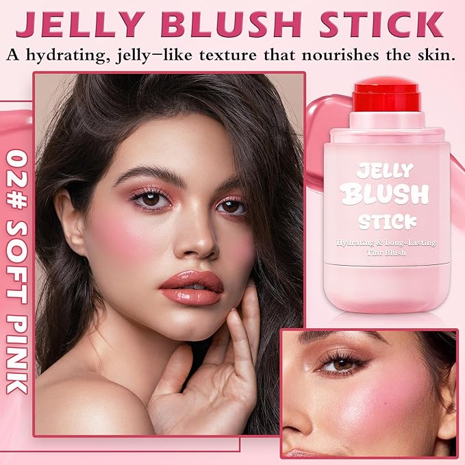 Jelly Blush for Checks,Eyes & Lip Stain 3-in-1 Long-Lasting Hydrating Jelly Tint Lightweight Sheer Blush Buildable Color Lip Tint Face Blushes Makeup# Soft Pink