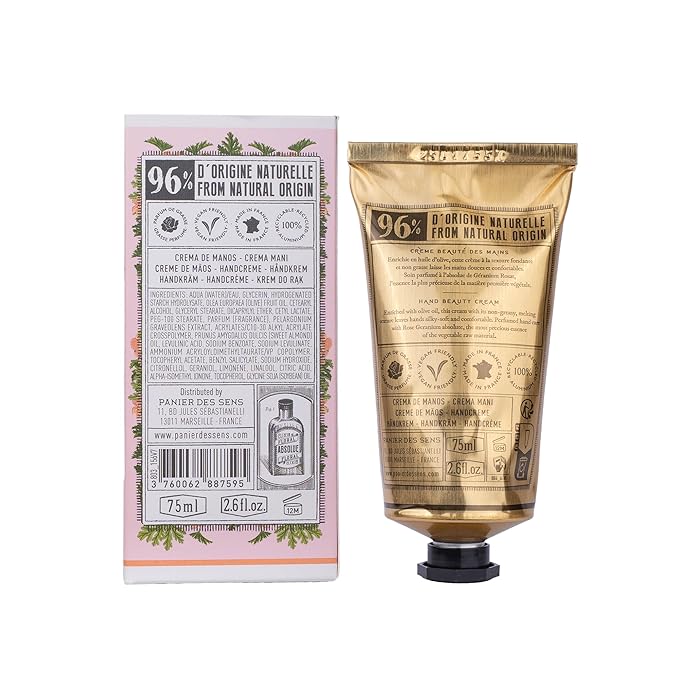 Panier des Sens – Rose Geranium Hand Cream – Moisturizing Hand Lotion for Dry Skin – Premium French Hand Cream, Softening Care for Women, 97% Natural Ingredients, 2.5 Fl Oz