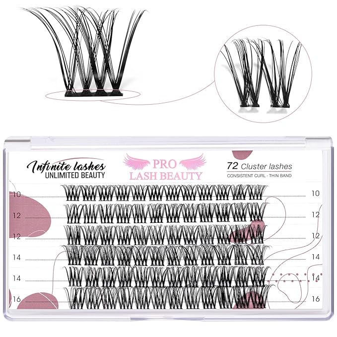 Cluster Lashes 72 Pcs Lash Clusters 2 in 1 DIY Eyelash Extension Individual Cluster Eyelashes Crush Style Self-Application Fluffy Super Thin Band Reusable Soft & Comfortable(Crush-D-10-16mix)