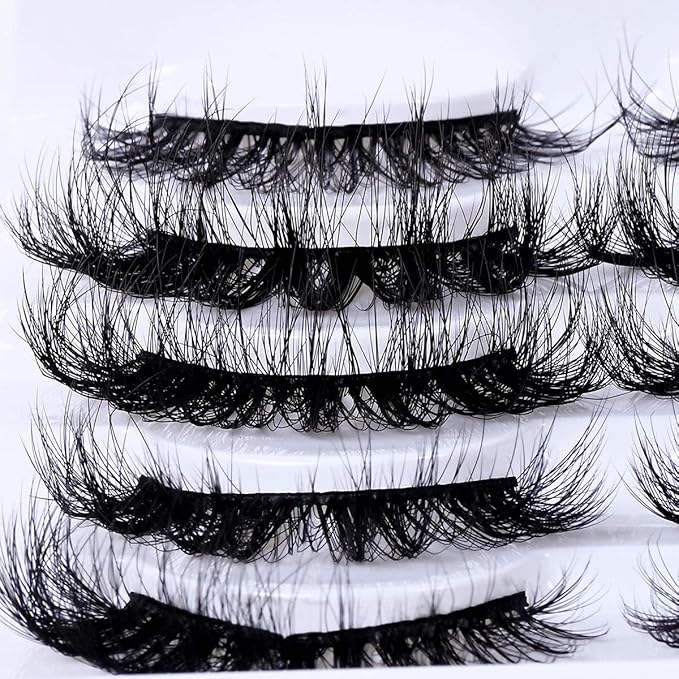 Wholesale Lashes, 3D Faux Mink Eyelash Bulk, 18mm Handmade Reusable Eye Lash, 5 Styles Dramatic Fluffy False Lash with Glitter Portable Packing (Fluffy 5 styles-30 pairs)