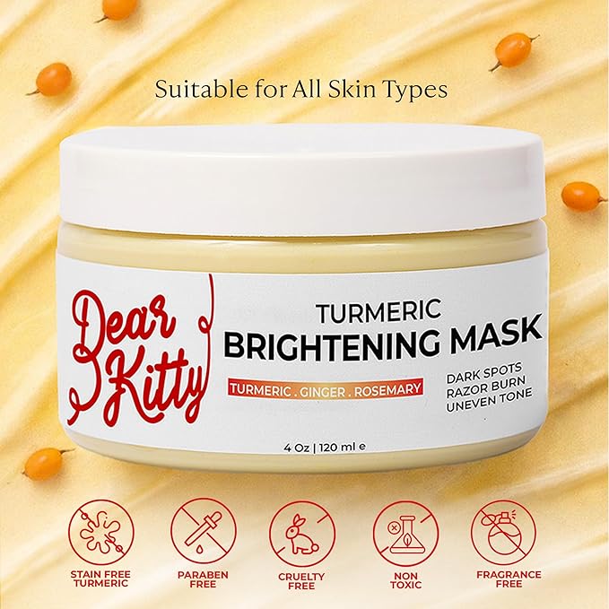 Turmeric Brightening Clay Mask Turmeric Mask for Dark Spots & intimate brightening, Post-Shave Soothing Treatment for Body, Underarm & Bikini Line Uneven Skin Tone Corrector 4 oz