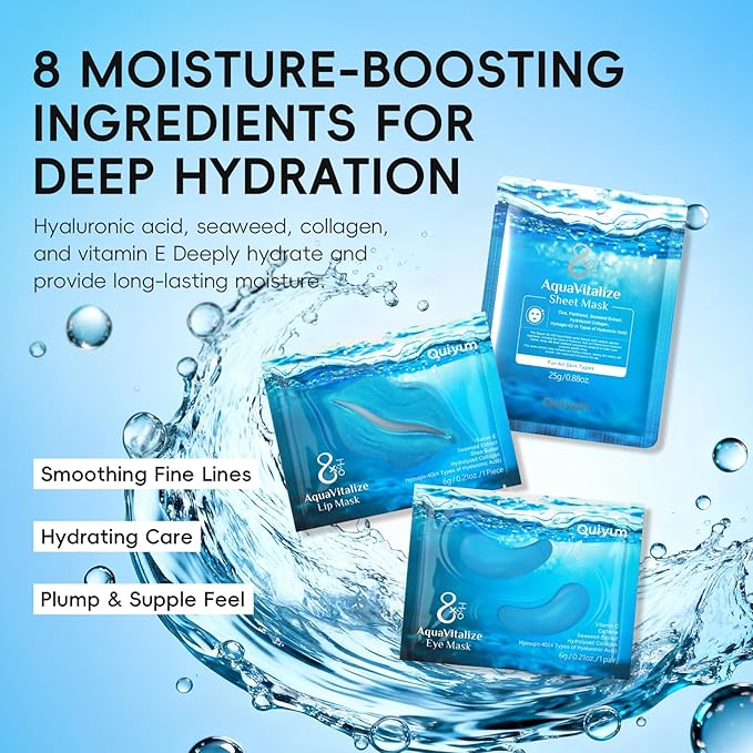 QUIYUM Seaweed Skincare Mask Set - Eye + Lip + Face Repair Combo (32 PCS), for Women & Teens, Natural Ingredients with VE & Hyaluronic Acid, Spa-Like at Home, Moisturize, Soothe, Self-Care Gift