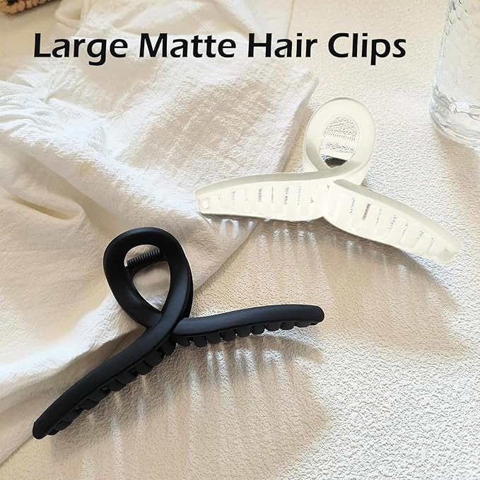 2 PCS Large Matte Hair Claw Clips, 6 Inch Extra Big Hair Clips for Thick Hair and Long Hair, Xl Jumbo Claw Clips Neutral Colors Strong Hold Hair Accessories for Women and Girls (Black and White)