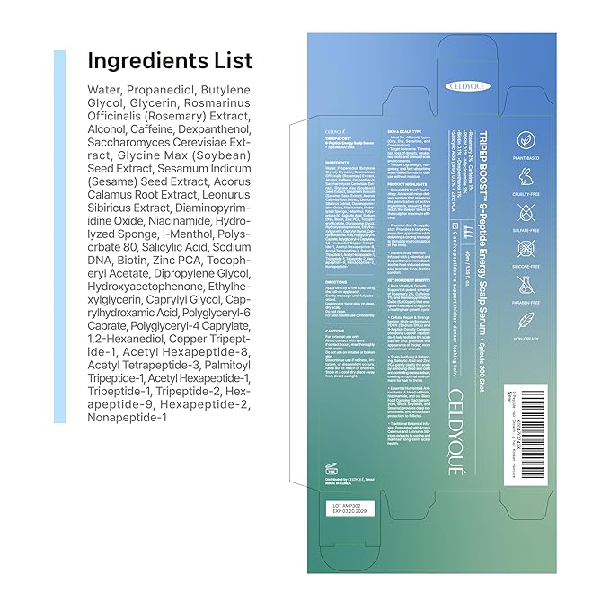 9-Peptide Hair Growth Scalp Care Serum 1.35 Oz(2X Size) - Rosemary 2% Caffeine 1% PDRN & Spicule 300 Roll-On Type | Thicker Fuller-looking Hair w/Niacinamide Zinc PCA | Thinning hair Korean Haircare