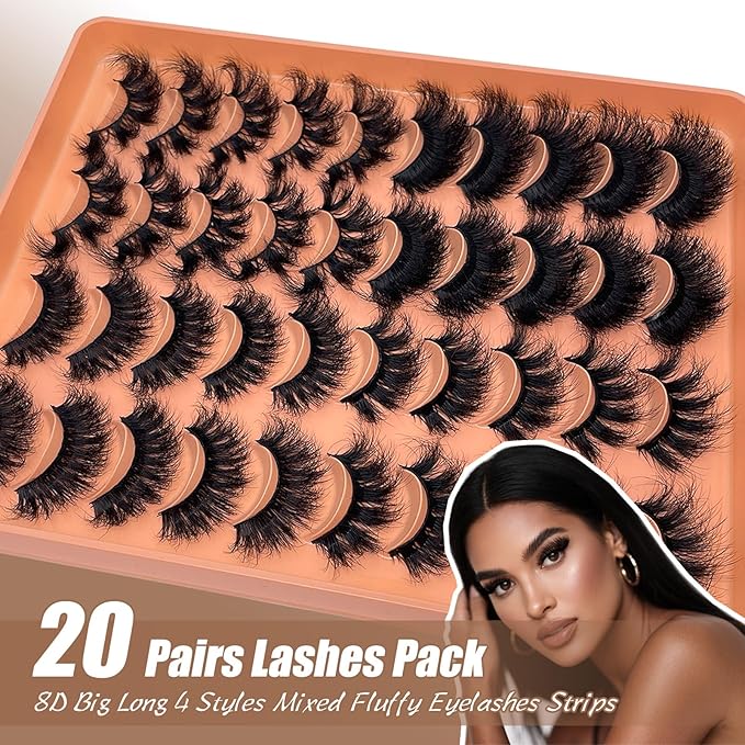 Mink Eyelashes Fluffy Full Long 20MM 25MM Strips Lashes Dramatic Volume Cat Eye Faux Mink Thick Eyelashes 4 Styles Mixed Fake Lashes Pack Bulk YH328