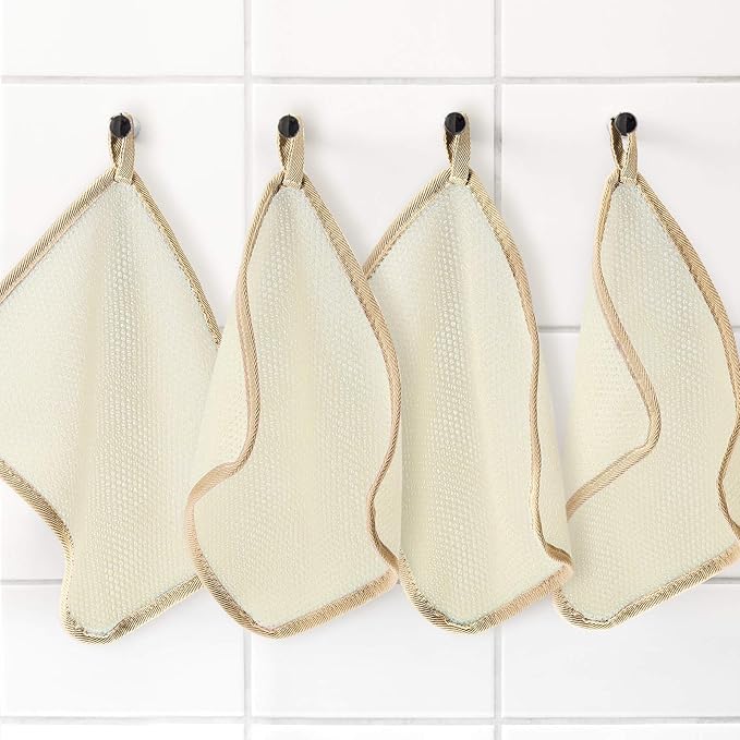 Tatuo 5 Pcs Exfoliating Face and Body Wash Cloths Towel Weave Bath Exfoliating Scrub Massage Bath Cloth for Women and Men, 10.23 x 8.66 Inch(Brown Edge)