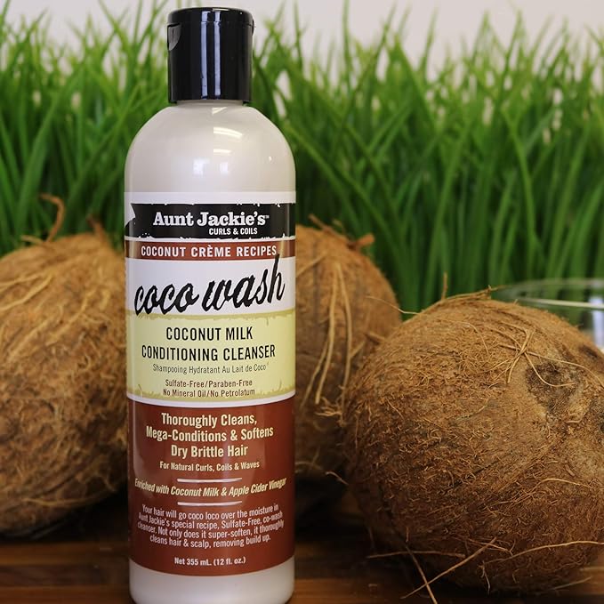 Aunt Jackie's Coconut Crème Recipes Coco Wash Hair Conditioning Cleanser, Cleans, Conditions and Softens Dry Brittle Curly Hair, 12 oz