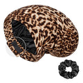 LULUSILK Mulberry Silk Bonnet for Sleeping Women, Real Silk Sleep Cap for Curly Hair and Braids, Pure Head Wrap with Scrunchies, Brown Leopard