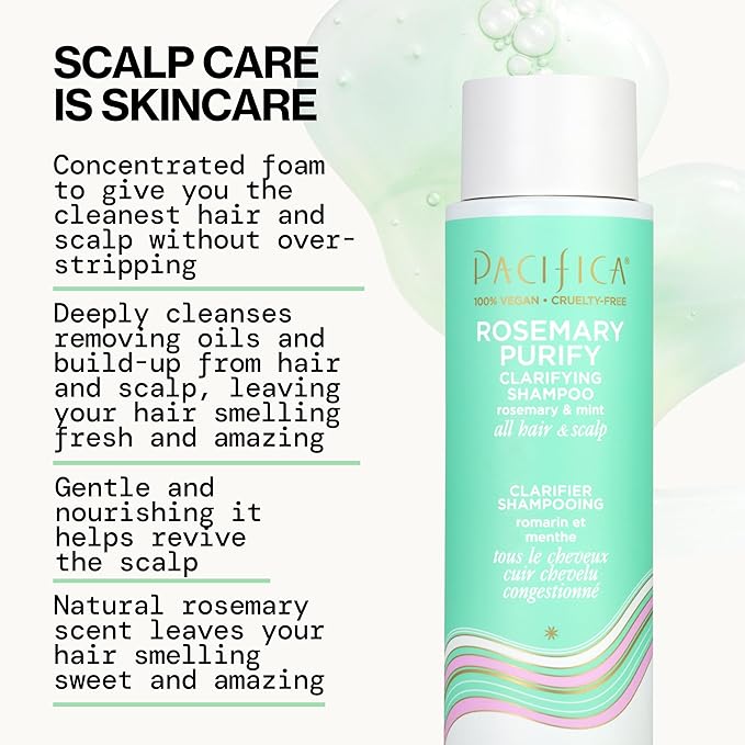Pacifica Clarifying Shampoo – Rosemary Purify Invigorating Shampoo w/Soothing Mint for Detoxing Hair & Scalp Build-Up,Sulfate & Silicone Free - Vegan-& Cruelty-Free Dermatologist Tested,(Pack of 2)