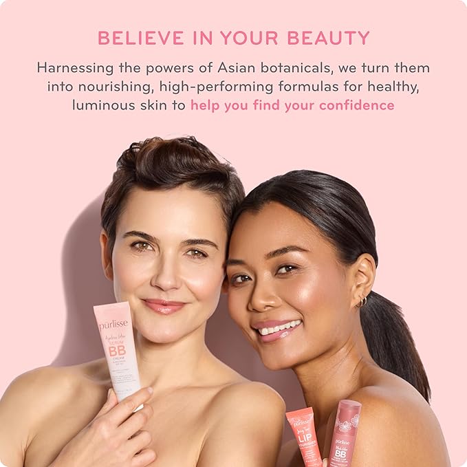 pürlisse Sheer Glow Strawberry Vitamin C Tinted Moisturizer - Skin Tint Moisturizer Enriched with Antioxidants to Even Complexion - Dewy Light Coverage for All Skin Types - Tan Deep (1.4 oz)