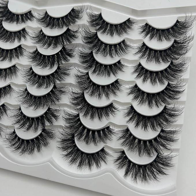Strip Lashes Mink Cat Eye 3D Soft Faux Mink Fluffy Lashes Pack, Wispy Cateye C Curl False Eyelashes Pack, 18mm Natural Long 14 Pairs