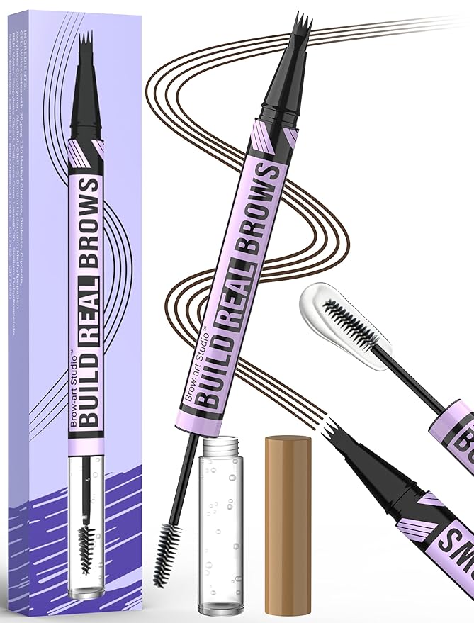 Vevivia Eyebrow Pen and Eyebrow Gel - Brow Pen 2-in-1 Eyebrow Pencils for Women with Micro-Fork Tip and Brow Gel Clear, Eyebrow Makeup for All-Day Defined, Fuller Brows, Dark Brown