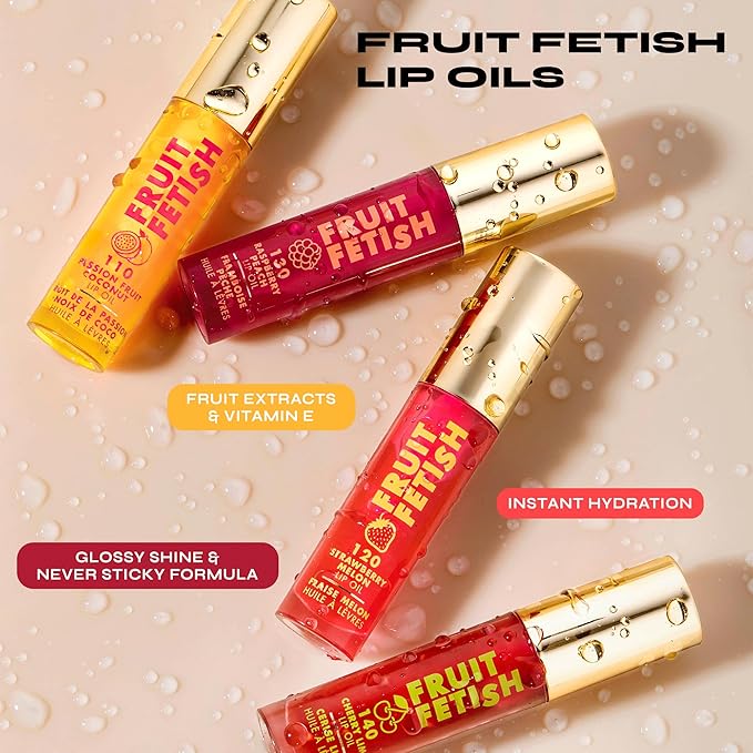 Milani Fruit Fetish Lip Oil Collection - 4 Pack Bundle - Strawberry Melon, Raspberry Peach, Cherry Lime & Passionfruit Coconut