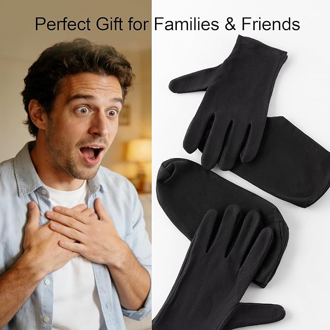 12 Pairs Cotton Moisturizing Gloves and Socks Set (1 Washing Bag, Snug Fit), Dry Hands Feet Overnight Lotion SPA Treatment, Eczema Skin Friendly, Breathable and Soft Glove Liners, Black
