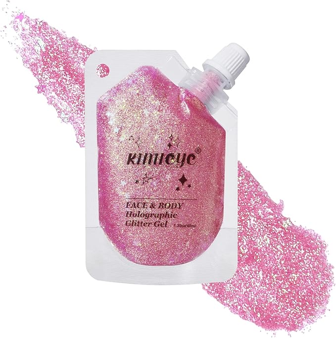 Peach Face Body Glitter Gel Shimmer Makeup for Hair Clavicle Arm Nail Eyeshadow, Long Lasting Waterproof Holographic Mermaid Sequins for Outfit Rave Festival Party, 1.35oz, #1