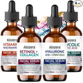 Alozera Face Serum Set of 4 with Retinol, Collagen, Vitamin C, Niacinamide, Hyaluronic Acid & Glycolic Acid, Exfoliating, Hydrating, Brightening, Anti-Aging Skincare, Serum Gift Pack of 4