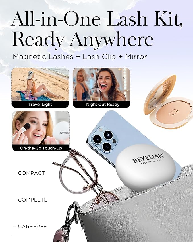 BEYELIAN Magnetic Eyelashes with Applicator, Upgrade Soft Magnetic Lashes Portable Magnetic Eyelashes Natural Look, Reusable, No Glue Needed Fales Eyelashes for Eye YT25 (All-In-One & Comfortable)