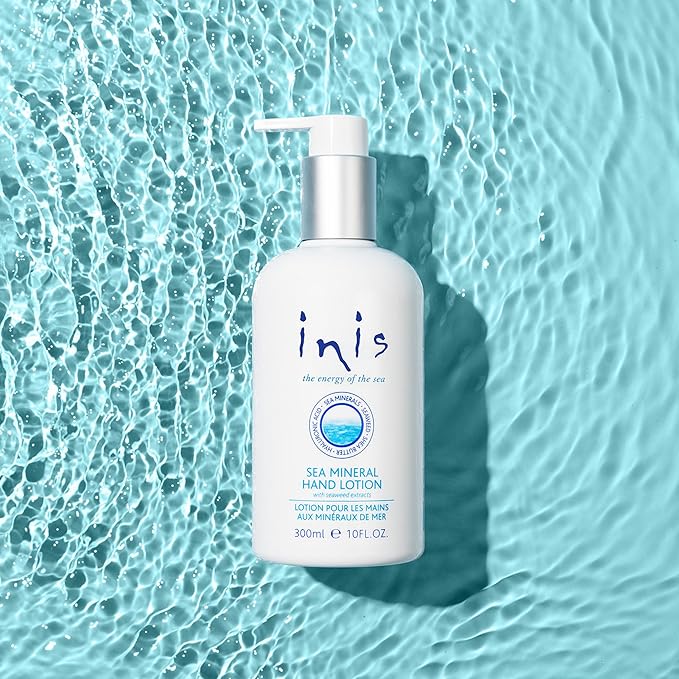 Inis the Energy of the Sea - Sea Mineral Hand Lotion for Women and Men, Lightweight Sink Side Hand Moisturizer with Seaweed, Shea Butter and Hyaluronic Acid, Clean Ocean Fresh Scent, 10 fl oz