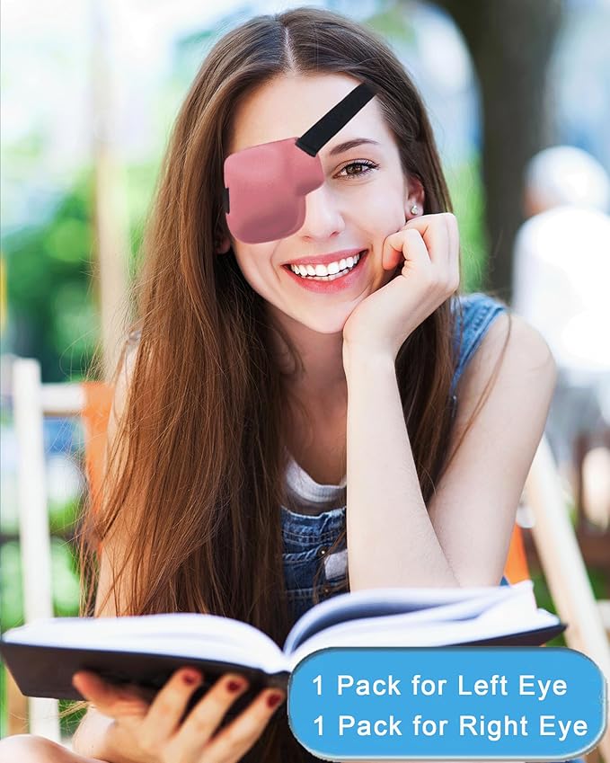 Eye Patches for Adults and Kids, 2 Pcs 3D Eye Patch Adjustable Medical Eyepatch for Lazy Eye Amblyopia Strabismus and After Surgery for Left and Right Eye Pink