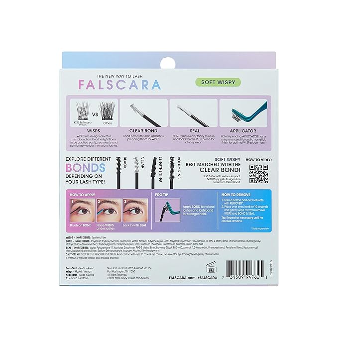 Falscara Essentials Kit, False Eyelashes, Lash Clusters, Soft Wispy, 10mm-14mm, Includes Bond & Seal, Precision Applicator & 36 Clusters