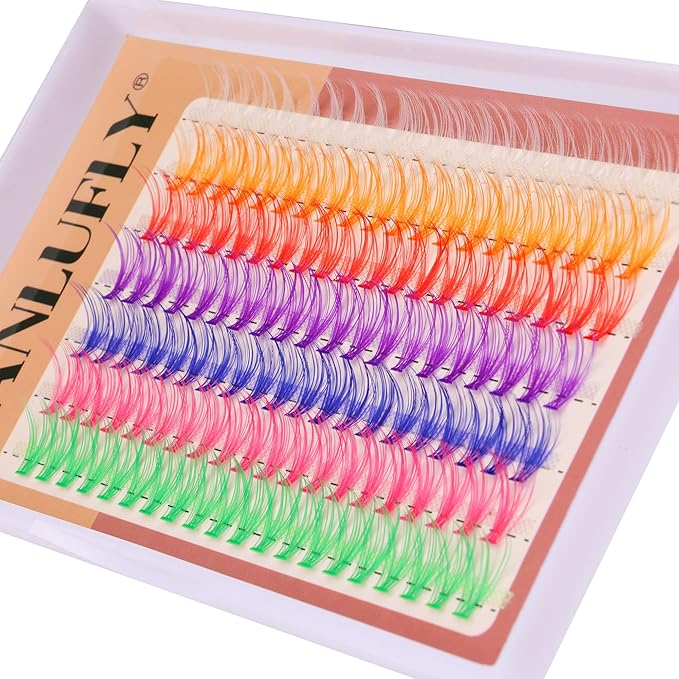 Colored Lashes Cluster Eyelashes Individual DIY Lashes Extensions 7 Colors Eye Lashes Extensions 140 PCS Clusters False Lashes DIY at Home Set Pack（14MM）