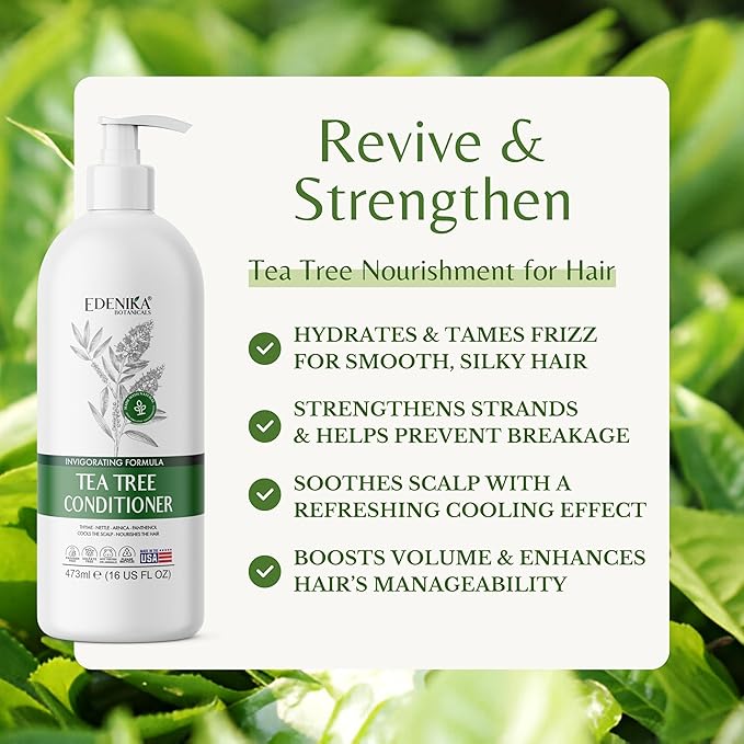Edenika Botanicals Tea Tree Conditioner with Thyme, Nettle & Arnica, 16 fl oz, Invigorating & Nourishing Formula, Vegan, Sulfate-Free, Paraben-Free, for All Hair Types