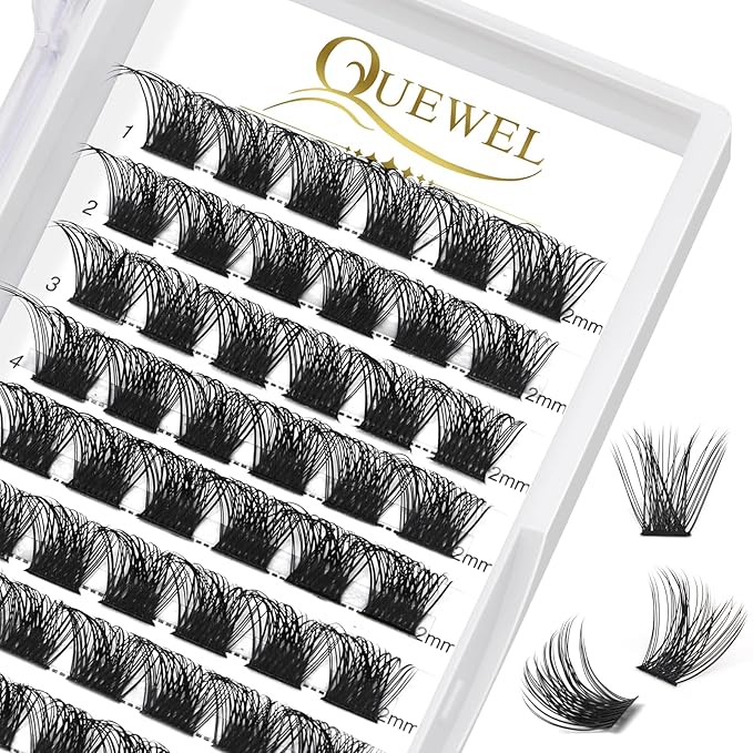 QUEWEL Cluster Lashes 72 Pcs Wide Stem Individual Lashes C/D Curl 8-16mm Length DIY Eyelash Extension False Eyelashes Natural&Mega Styles Soft for Personal Makeup Use at Home (Mega-C-12)
