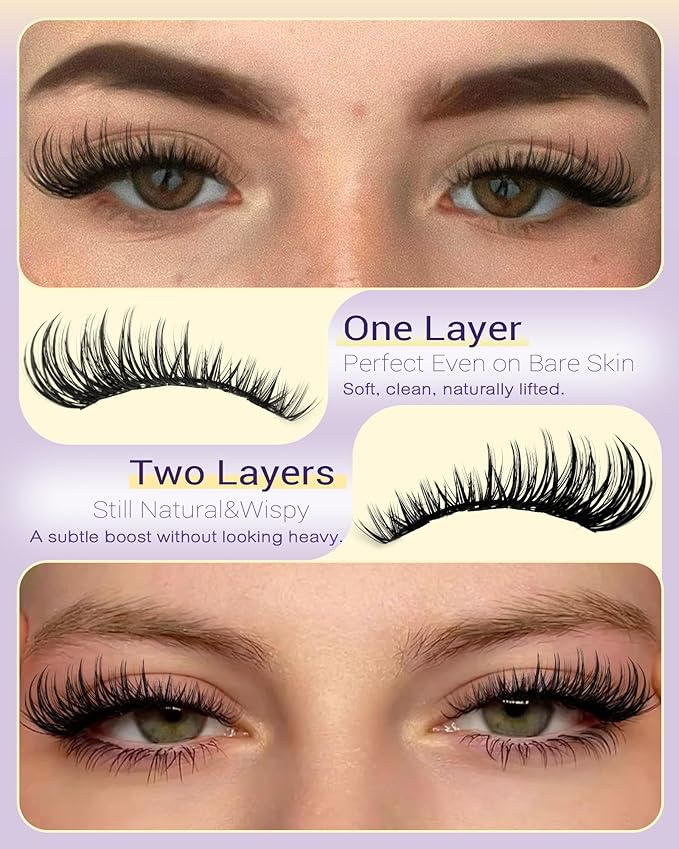 Wispy Lash Clusters Kit with Remover Natural Eyelashes Clusters Lightweight C Curl Cluster Eyelash Extensions Short Individual Lashes DIY Eyelash Extension Kit with Waterproof Lash Cluster Glue 8-16mm