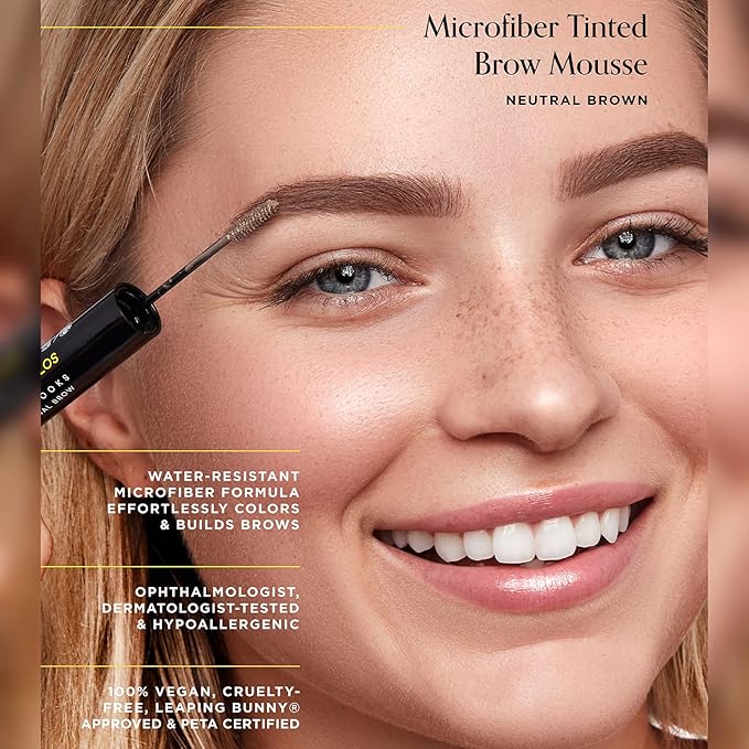 Arches & Halos Microfiber Tinted Brow Mousse - Shape and Define - For Full, Fluffy, Natural Looking Brows - Vegan and Cruelty Free Makeup - Neutral Brown, 0.106 oz (Pack of 2)