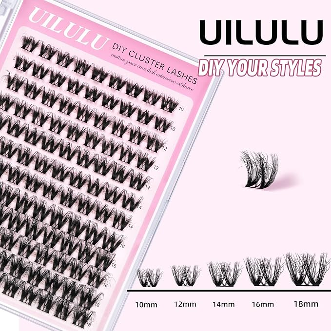 Uilulu Lash Clusters D Curl Fluffy Clusters Lashes 0.07D 10-18 MIX 108 Eyelashes Individual Lashes DIY Lash Extensions at Home False Lashes Wide Band Natural Eye Lash Clusters