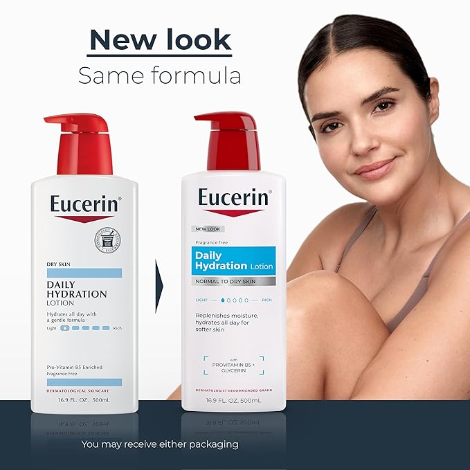 Eucerin Daily Hydration Body Lotion for Dry Skin, Unscented Body Moisturizer with Sunflower Oil and Pro-Vitamin B5, 16.9 Fl Oz Bottle, Pack of 3