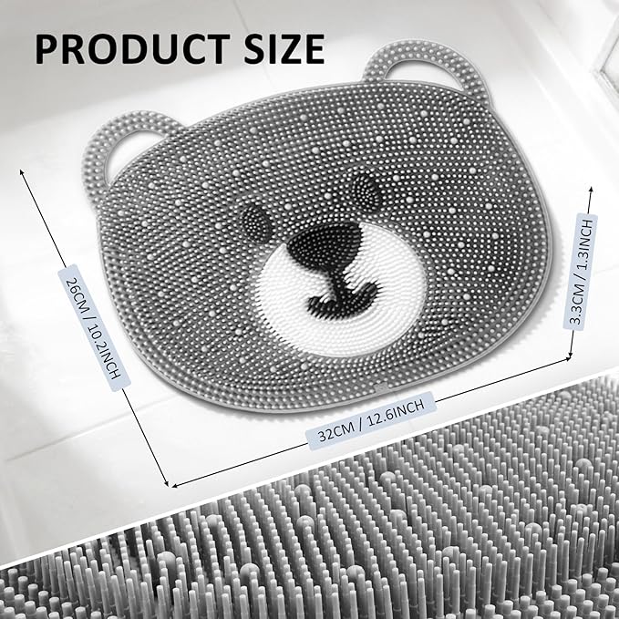 Foot Scrubber - Silicone Bath Mat for Exfoliating & Massaging Feet in Shower - Non-Slip Suction Cups, Dead Skin Remover, Callus Cleaner for Men & Women 12.6 x 10.2 inch Grey