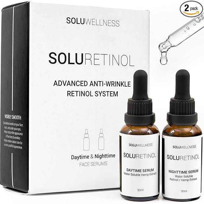Retinol Serum for Face Wrinkles – Skin Renewing Day & Night System (2 x 30 ml) – Anti Aging Skin Booster Serum, Moisture-Locking Duo for Eyes, Neck & Deep Lines