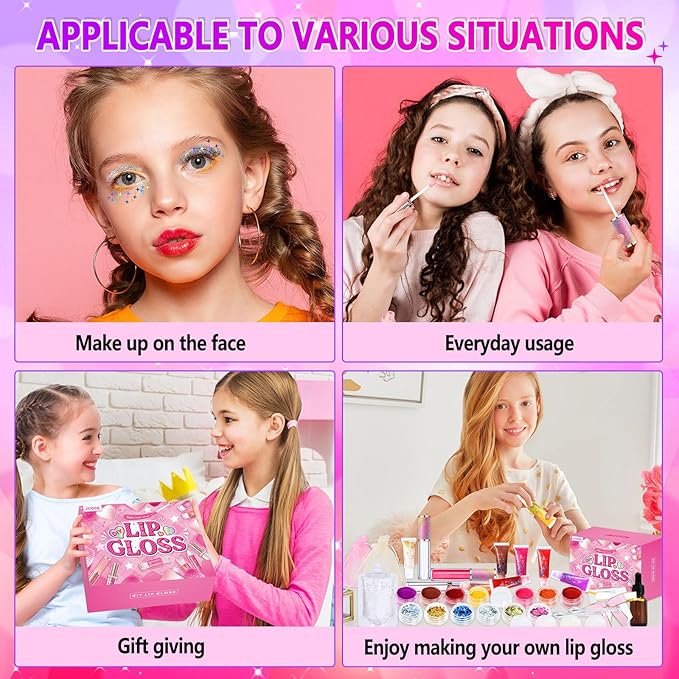 Jcoos Lip Gloss Making Kit, Lip Gloss Set for Teens Tweens Girls Woman Lip Kit Fun DIY Lipgloss Making Kit, Make Your Own Lip Gloss Kit, Moisturizing Glitter Kids Gifts Stuff for Beginner Women Girls