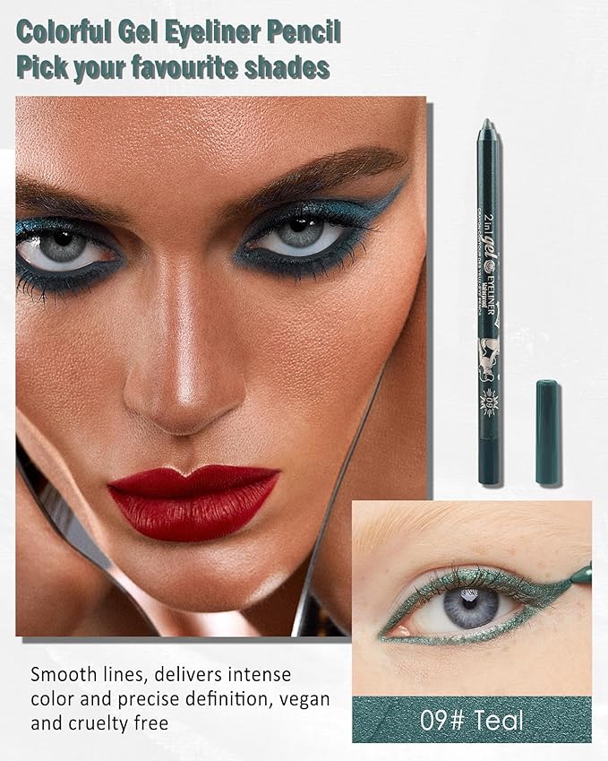Chill Blue Eyeliner Pencil Gel, Multi-Use Cream Eyeliner Waterline Waterproof Smudge-Proof Long Stay, Eye Liner Brightener Pencil with Sharpener, High Pigment Cruelty Free Delineador De Ojos-09