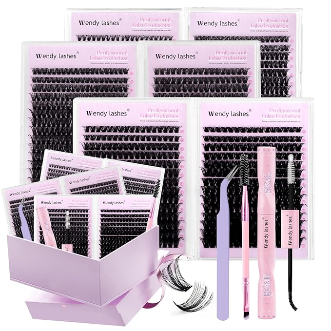 WENDY LASHES Clusters Kit 40D+60D+60D+80D+80D+100D 1680pcs Wispy Eyelash Clusters 10-18mm Natural DIY Lash Extension Kit D Curl for Beginners