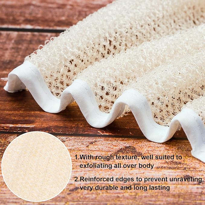 Tatuo 5 Pcs Exfoliating Face and Body Wash Cloths Towel Weave Bath Exfoliating Scrub Massage Bath Cloth for Women and Men, 10.23 x 8.66 Inch(Beige Edge)